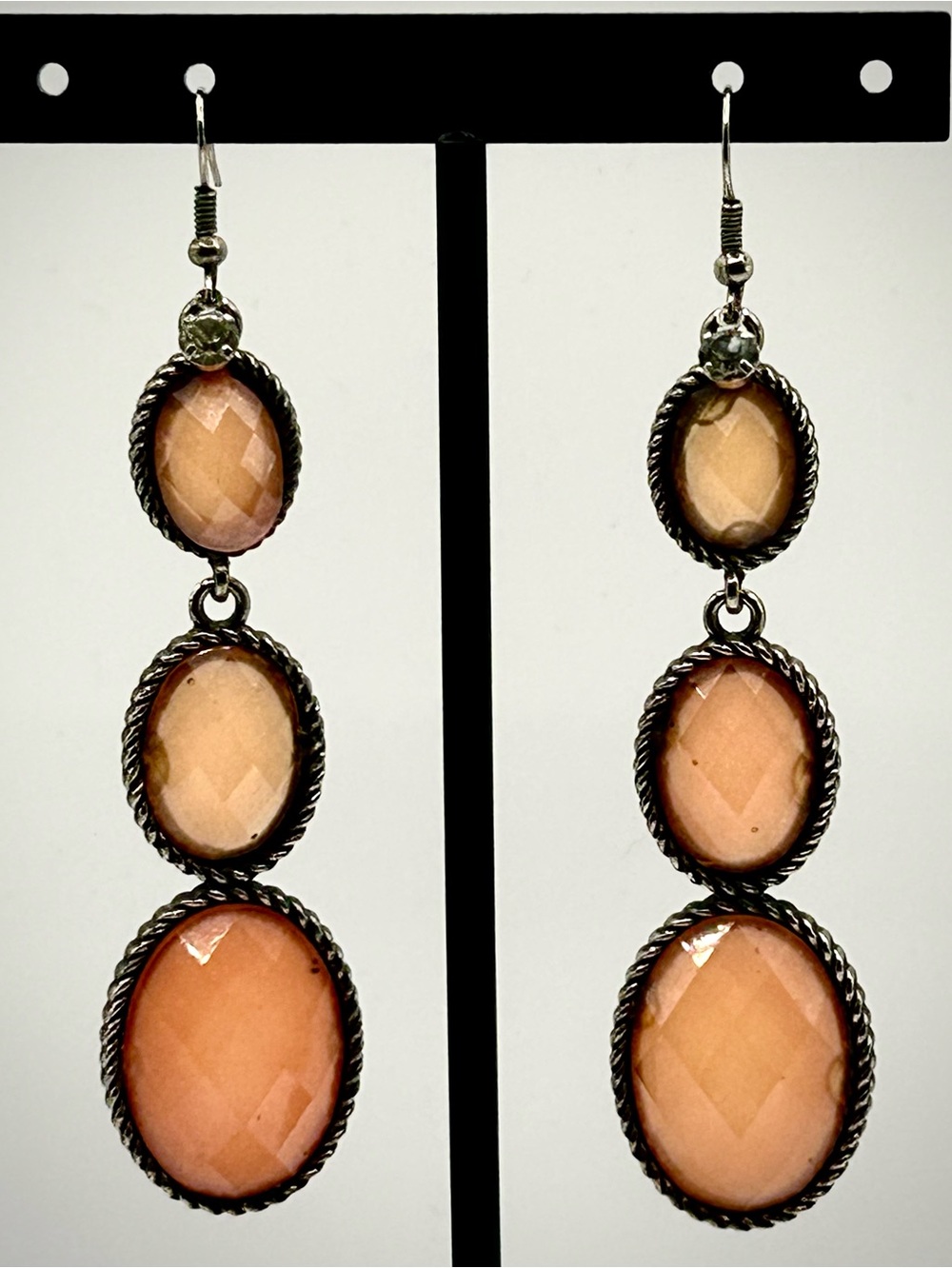 CAROL DAUPLAISE Coral & Crystal Rhinestone Jeweled Dangle Statement Earrings